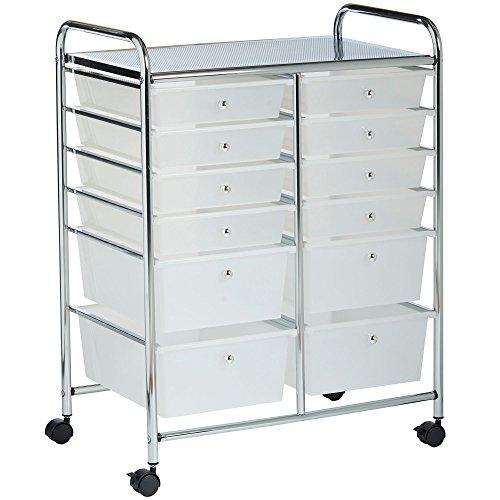 VonHaus White 12 Drawer Organizer Cart with Rolling Wheels Multi-Purpose Utility Cart for Home, Office, Art, Crafts and Beauty Storage