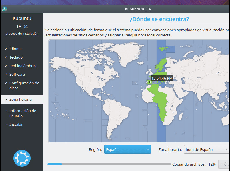 INSTALAR KUBUNTU 18.01 zona horaria