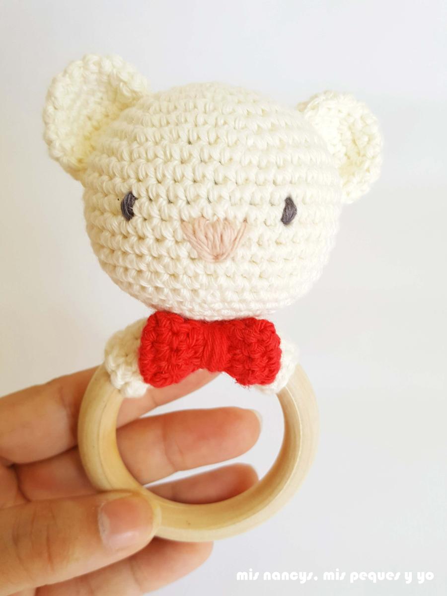 mis nancys, mis peques y yo, sonajero mordedor amigurumi osito y conejita, patrón gratis, detalle osito
