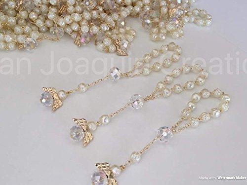 25 Pc Ivory Color Baptism Favors with Angels Mini Rosaries Gold Plated Acrylic Beads/ Recuerditos De Bautismo/ Christening Favors/ Decenarios/ Decades/ Finger Rosaries