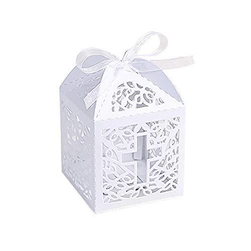 KAZIPA 50PCS Baptism Favor Boxes, 2.2x2.2x2.2Laser Cut Favor Boxes with 50 Ribbons for Baby Shower Favors Baptism Decorations First Birthday Party