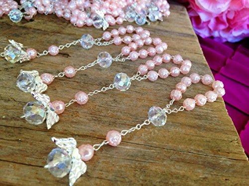 25 Pc Light Pink Color Baptism Favors with Angels Mini Rosaries Silver Plated Acrylic Beads/Recuerditos De Bautismo/Christening Favors/Decenarios/Decades/Finger Rosaries