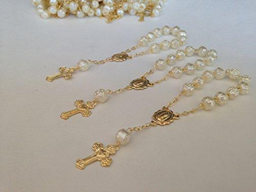 25 Pc Ivory Color Baptism Favors Gold Plated Accents Mini Rosaries Gold Plated Acrylic Beads/Recuerditos De Bautismo/Christening Favors/Decenarios/Decades/Finger Rosaries