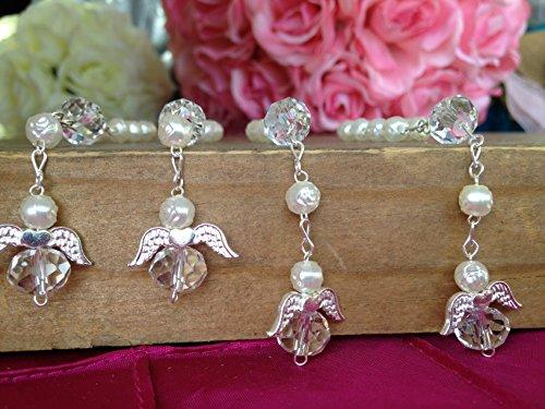 25 Pc Ivory Color Baptism Favors with Angels Mini Rosaries Silver Plated Acrylic Beads/ Recuerditos De Bautismo/ Christening Favors/ Decenarios/ Decades/ Finger Rosaries by hand made