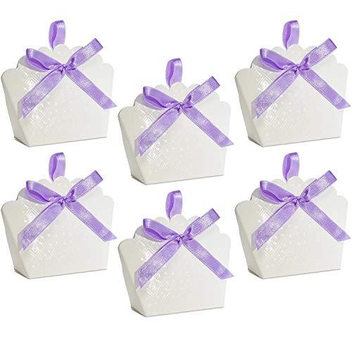 50 Scalloped White Favor Bag Boxes Craft Kit with Diamond Pattern for Guest Candy Goodie Treat Bags Party Supplies Decorations Wedding Reception Birthday Celebration Baby & Bridal Shower