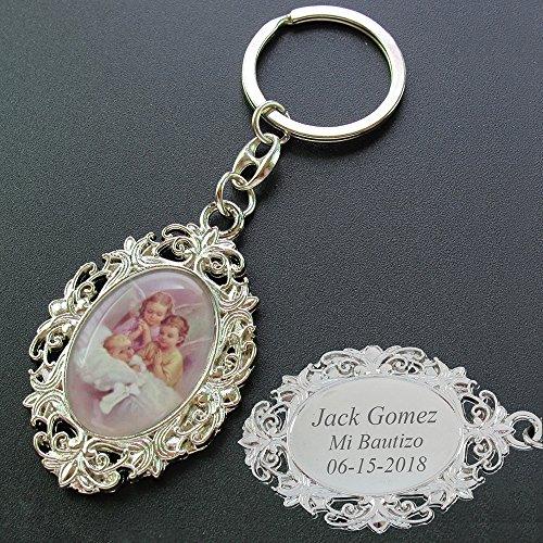 Personalized Baptism Party Favor (12 PCS) -Guardian Angel Metal Custom Keychain Recuredos De Bautizo Christening Gift for Guest with Engraving