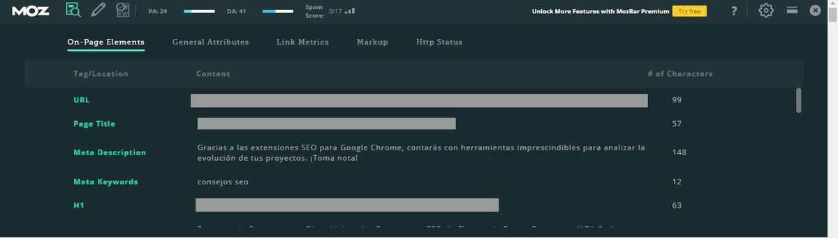 Analisis SEO Mozbar