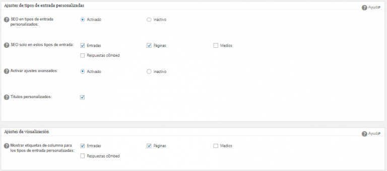 ajustes de tipo de entradas personalizadas