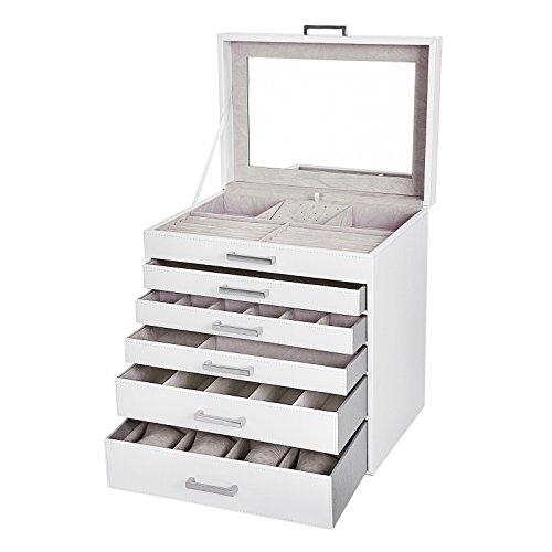 SONGMICS Gabinete joyero Cajonera para bisuterías Relojes cosméticos 6 Niveles 30,5 x 21,5 x 31,5 cm Blanco JBC138