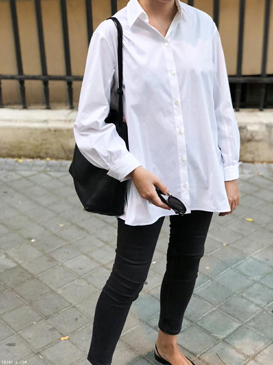 Trini | The Row shirt Balenciaga sunglasses Chanel flat slingbacks