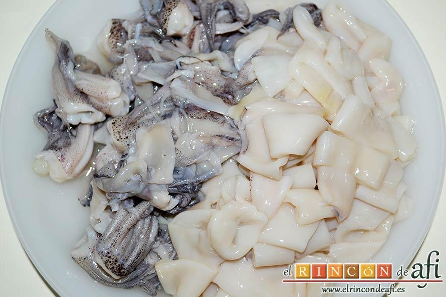 Chipirones en salsa picante, preparar los chipirones limpios y escurridos