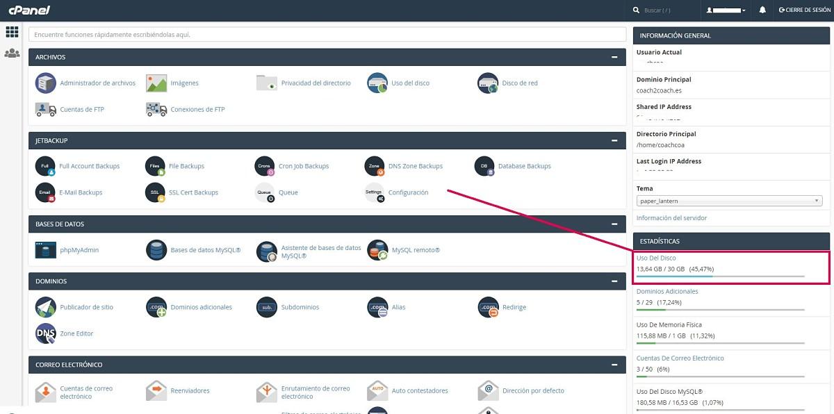 comprueba el uso del espacio de almacenamiento