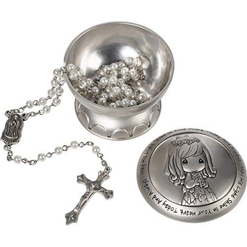 Precious Moments 172409 May His Light Shine in Your Heart Today & Always Girl First Communion Rosary & Silver Zinc Alloy Rosary Box