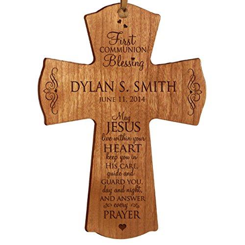 LifeSong Milestones Personalized Baptism 1st Holy Communion Blessing Christening Gifts Custom Wall Cross Decoration May Jesus Live Within Your Heart (4.5"x6", Cherry)