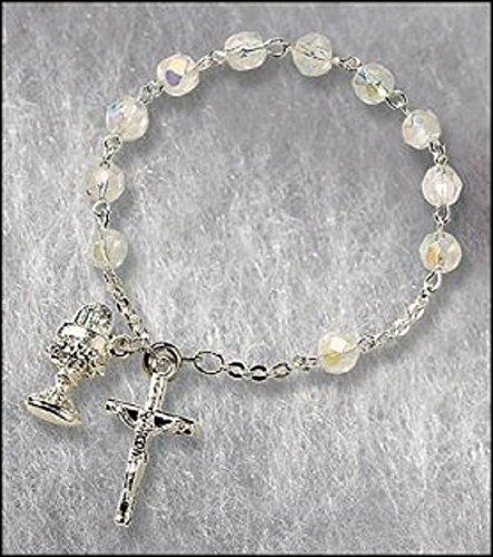 Catholic Girls Rosary Bracelet First Communion Rosary Bracelet, Material: Glass 6 Mm Bead/silver Plate Size: 7" L