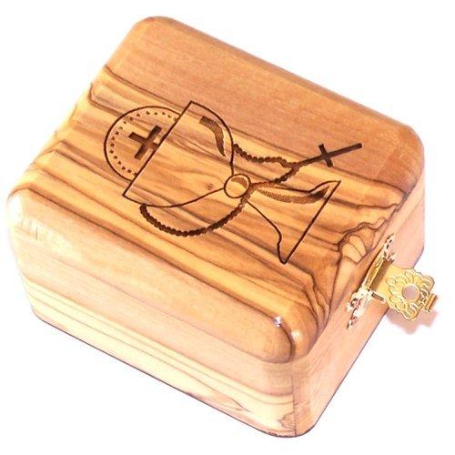 Olive Wood Catholic First Communion Rosary Box by Bethlehem Gifts TM