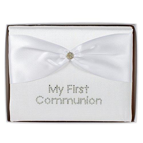 White Silk "My First Communion" Photo Album With Crystal Button
