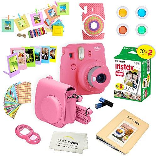 Fujifilm Instax Mini 9 Instant Camera FLAMINGO PINK w/ Film and Accessories – Polaroid Camera Kit