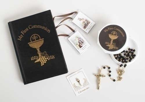 First Holy Communion Boy Missal, Rosary, Box and Lapel Pin 4 Piece Boxed Gift Set