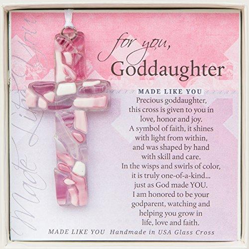 For You, Goddaughter Pink Mosaic Handmade Glass Cross