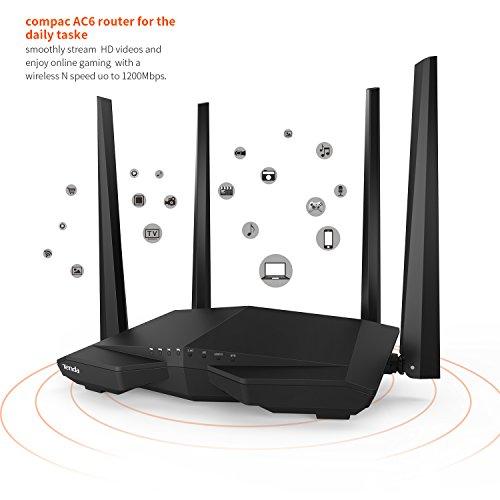 Tenda AC6 AC1200 Router inalámbrico Gigabit inteligente de doble banda (4 puertos 4 antenas externas 5dBI HG 24 GHz a...
