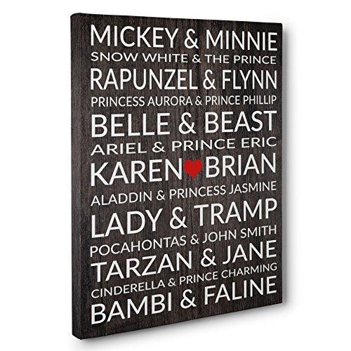 Famous Disney Couples Personalized Wedding Anniversary Gift CANVAS Gallery Wrap