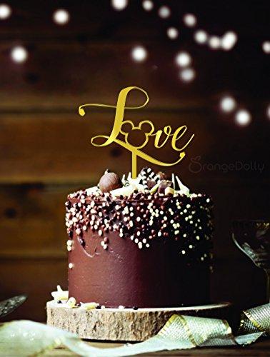 Mickey Love Cake Topper - Mirror Gold Acrylic Monogram Disney wedding -Disney cake toppers Cake Topper- Mickey Head"Love" Cake Toppers (Mirror Gold)