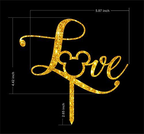 Mickey Love Cake Topper - Glitter Gold Acrylic Monogram Disney wedding -Disney cake toppers Cake Topper- Mickey Head"Love" Cake Toppers- Glitter Gold (Glitter Gold)