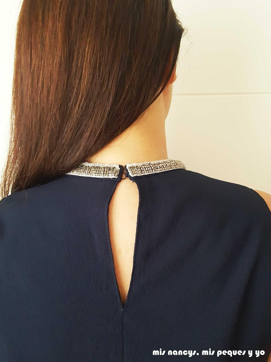 mis nancys, mis peques y yo, blusa de doble capa para mujer, azul marino detalle abertura trasera