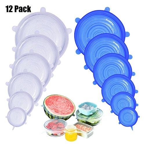 DigHealth Tapas de Silicona EláSticas, 12 Paquetes de Varios TamañOs de Fundas para Tazones de Silicona, Reutilizable Fundas Protectoras para Alimentos Tapa Tazas, Boles o Tarros,Sin BPA, Lavavajillas