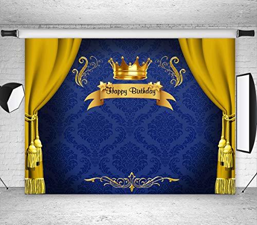 LB Royal Prince Backdrop Baby Shower Birthday Party Decorations 7x5ft Vinyl Blue Backdrop King Gold Curtain Photo Background for Newborn Baby Children Portrait Photoshoot Studio Props