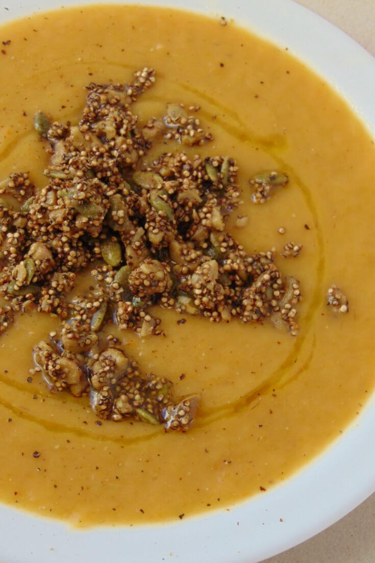 crema de verduras con crujiente de quinoa paso a paso