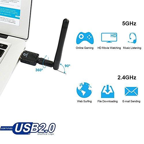 Recbot WiFi USB Adaptador 600Mbps Receptor 802.11AC con Dual Banda(5GHz 433Mbps / 2.4GHz 150Mbps) Antena 5dBi compatibie Windows XP/7/8/8.1/vista/2000/Mac OS