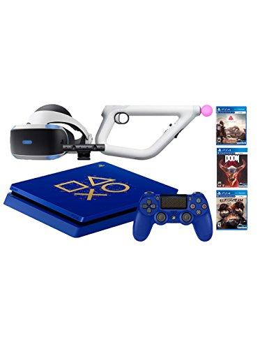 Playstation 4 Days of Play PSVR FPS Shooter Bundle: Playstation 4 1TB Days of Play Limited Edition Console, PSVR Headset, Playstation Camera, Aim Controller, Bravo Team, Doom VFR and Farpoint