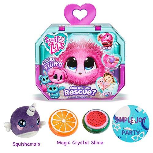 Gift Bundle Little Live Scruff-A-Luvs (Pink) with 3.5 Squishamals and Magic Crystal Slime - By Simple Joy