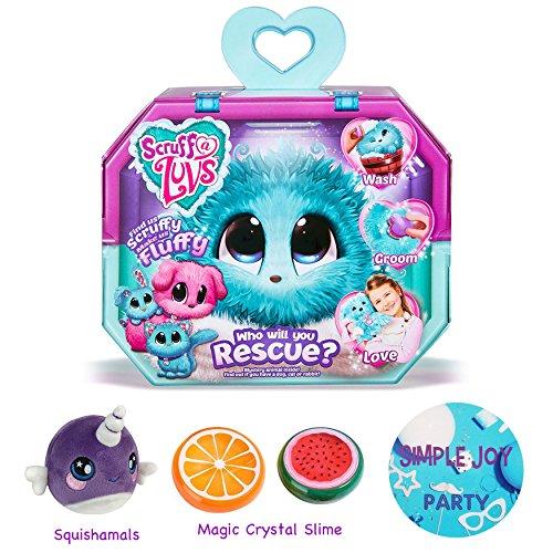 Gift Bundle Little Live Scruff-A-Luvs (Aqua) with 3.5 Squishamals and Magic Crystal Slime - By Simple Joy