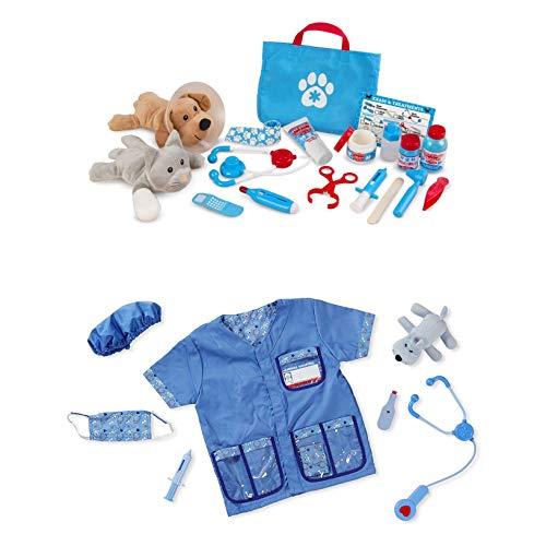 Bundle Includes 2 Items - Melissa & Doug Veterinarian Role Play Costume Dress-Up Set 9 pcs and Melissa & Doug Examine and Treat Pet Vet Play Set 24 pcs