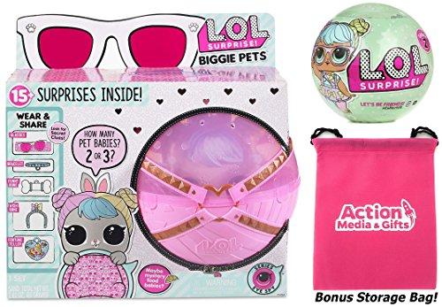 LOL Surprise BIGGIE Pets Bundle includes (1) Hop Hop + (1) Lets Be Friends! Series 2 Doll + (5) Shopkins Glitter Stickers + BONUS Action Media Storage Bag!