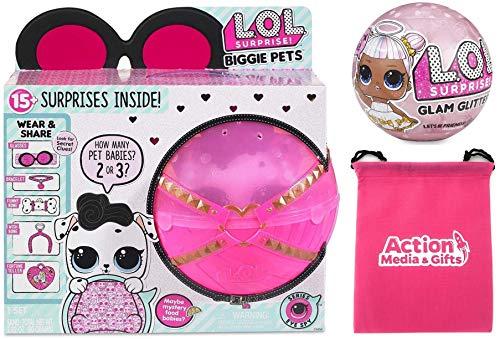 LOL Surprise Biggie Pet Bundle Includes (1) Dollmation + (1) Limited Edition Glitter Glam + Bonus Action Media Storage Bag!