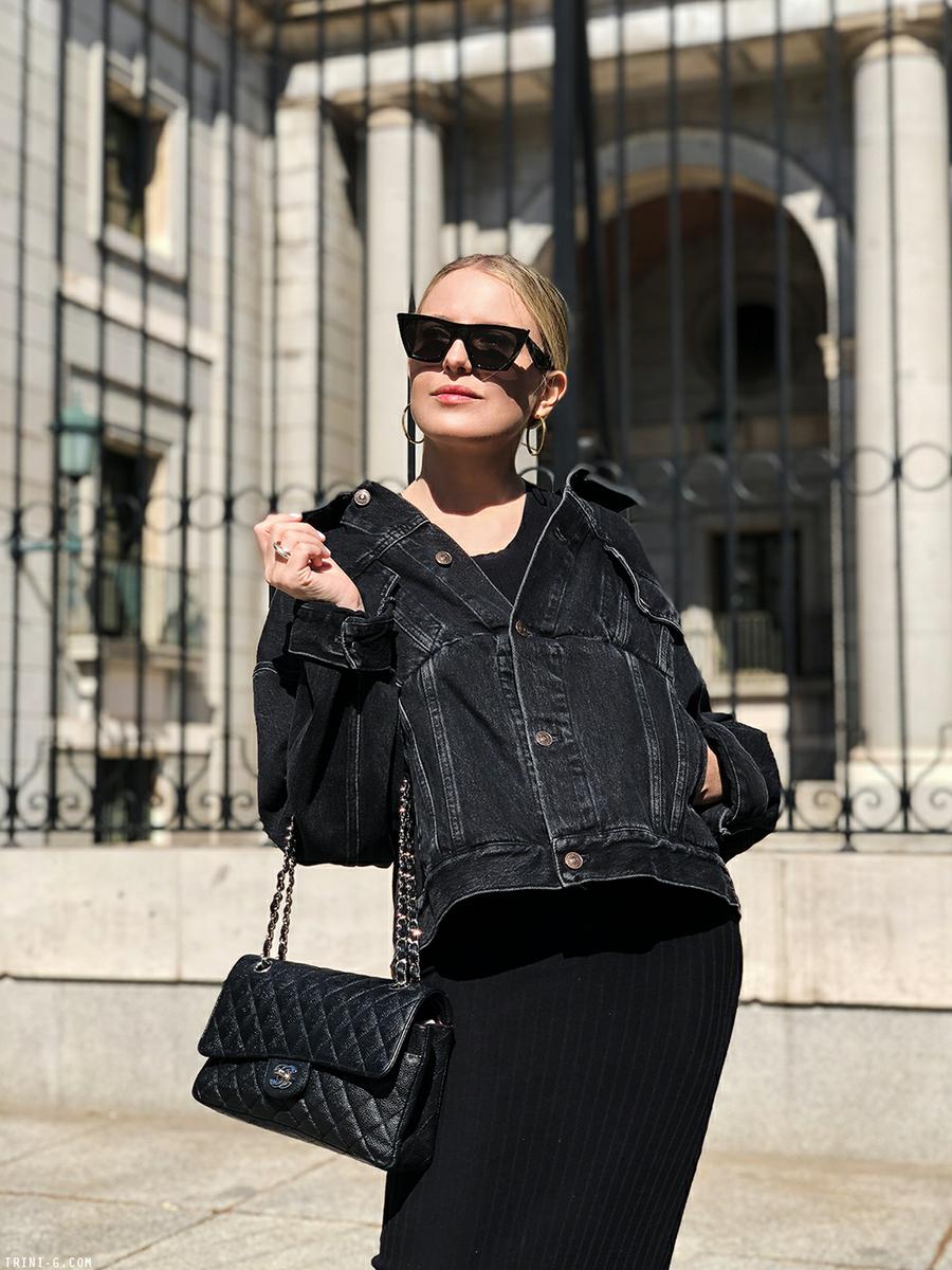 Trini | Balenciaga swing denim jacket Acne Studios dress