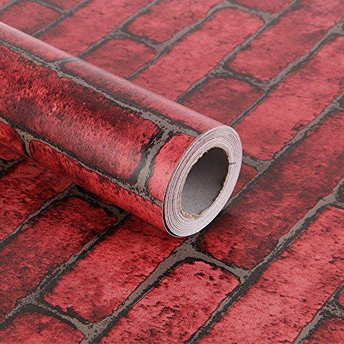 SimpleLife4U Red Brick Self Adhesive Shelf Drawer Liner Door Sticker Rural Contact Paper 17.7inch by 9.8 Feet