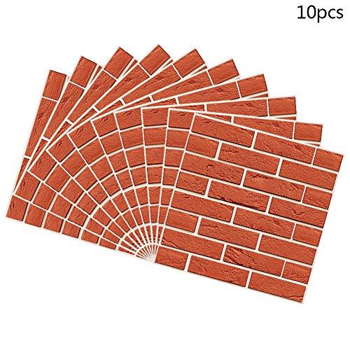 3D Wall Panels Brick Design Wall Sticker, 11.81"x11.81", 4MM Thickness 3D Texture Touch Feel, Perfect Home Decoration (10 Pcs, Red brick)