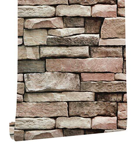 HaokHome 620632 Peel & Stick Stacked Stone Wallpaper Faded Rusty/Tan/Black Self Adhesive Contact Paper Wall Furniture Sticker