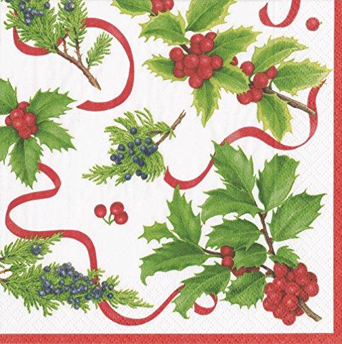 Entertaining with Caspari 13930D Christmas Trimmings Ivory Dinner Paper Napkins