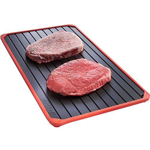 VonShef Defrosting Tray with Red Silicone Border Thaws Frozen Food Faster No Electricity, No Chemicals, No Microwave, Black