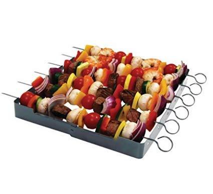 Stainless Steel-Heavy Duty, Shish Kabob Maker 6-Pc. Skewer - Shish Kabob Rack & Grill Set for ALL Meats & Vegetables-Over 2 Dozen Amazing Shish Kabob Recipes, Interlocking Shish Kabob Skewers, by MORE
