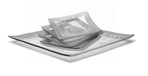 GAC Tempered Glass Tray Square Glass Platter and Glass Dessert Plates Set Silver Decorative Serving Plates - Break and Chip Resistant - Microwave Safe - Oven Safe - Dishwasher Safe (Economy Pack)