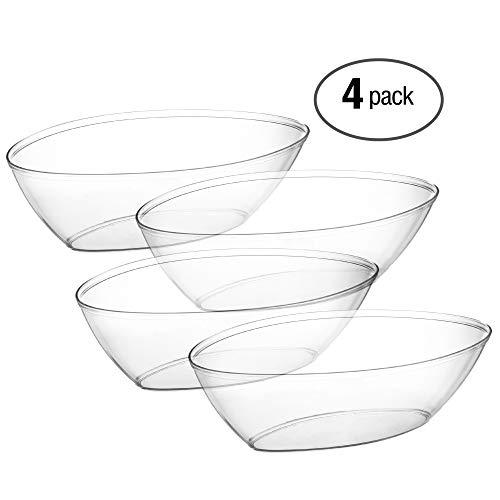 Embellish Oval Plastic Serving Bowls 64 Ounce Contured Party, Salad, Snack, Disposable Crystal Clear Oval Bowl Pack of 4