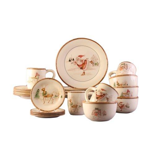 American Atelier Christmas Twig 20 Piece Dinnerware Set, Cream