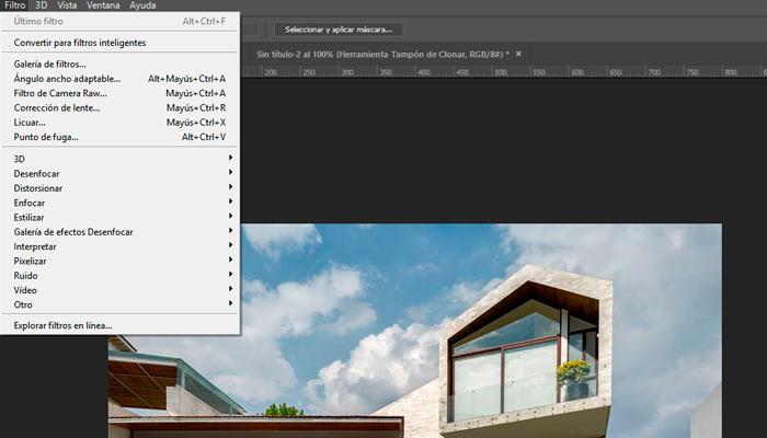 menu filtros de photoshop